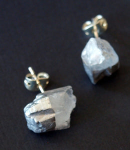 Silver & Raw Quartz Chunk Earrings, Geo Earrings, Rock Stud Earrings, Crystal Earrings
