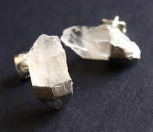Load image into Gallery viewer, Silver &amp; Raw Quartz Chunk Earrings, Geo Earrings, Rock Stud Earrings, Crystal Earrings

