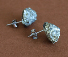 Load image into Gallery viewer, Raw Pyrite Chunk Earrings, Geo Earrings, Rock Stud Earrings
